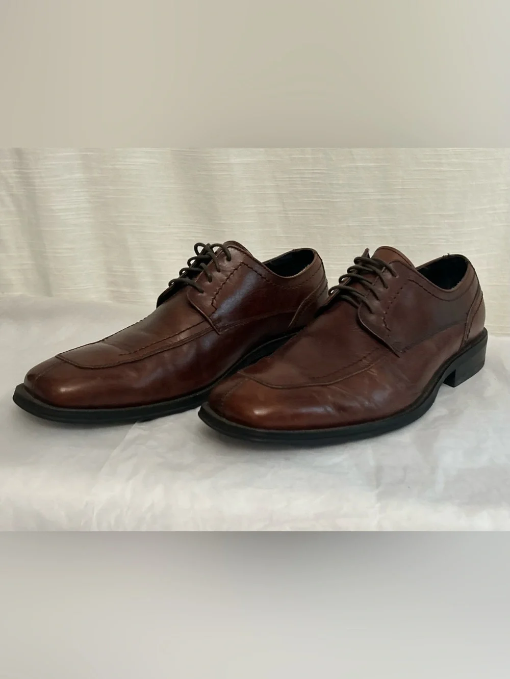 Alfani Like New Men's Brown Leather Square Toe‎ Lace-Up Dress Shoes